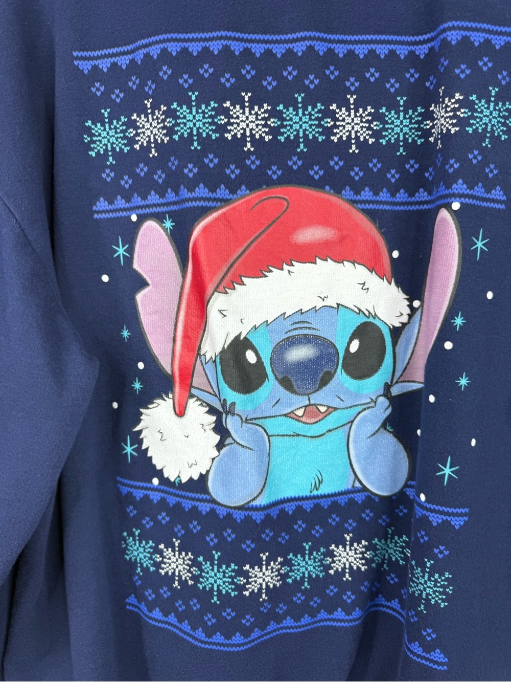 Disney Navy Blue Stitch Christmas Sweatshirt with Red Santa Hat - Picture 4 of 9